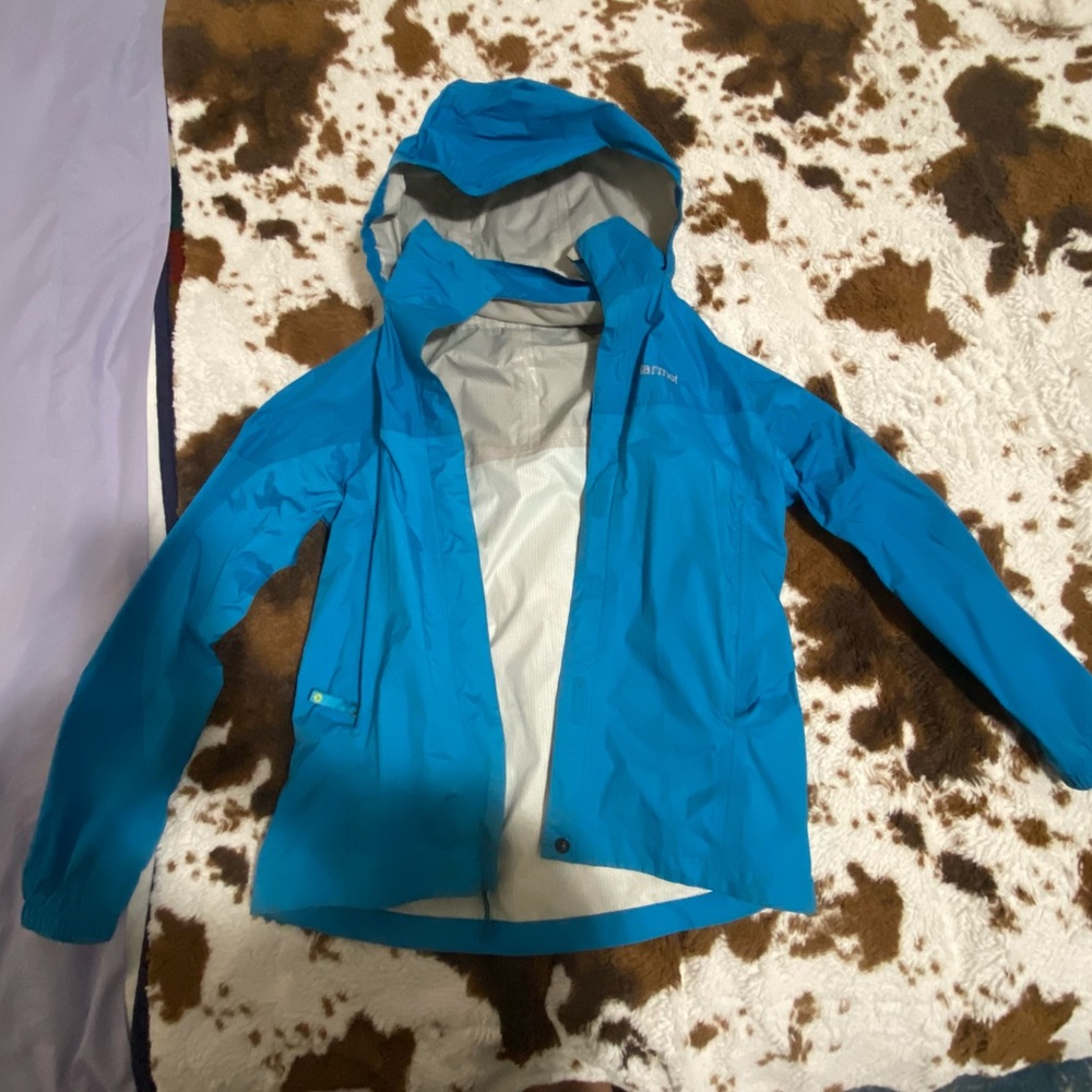 marmot blue/ green rain jacket coat